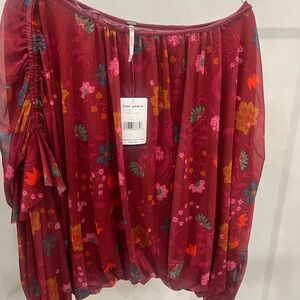Free People Red Floral Blouse